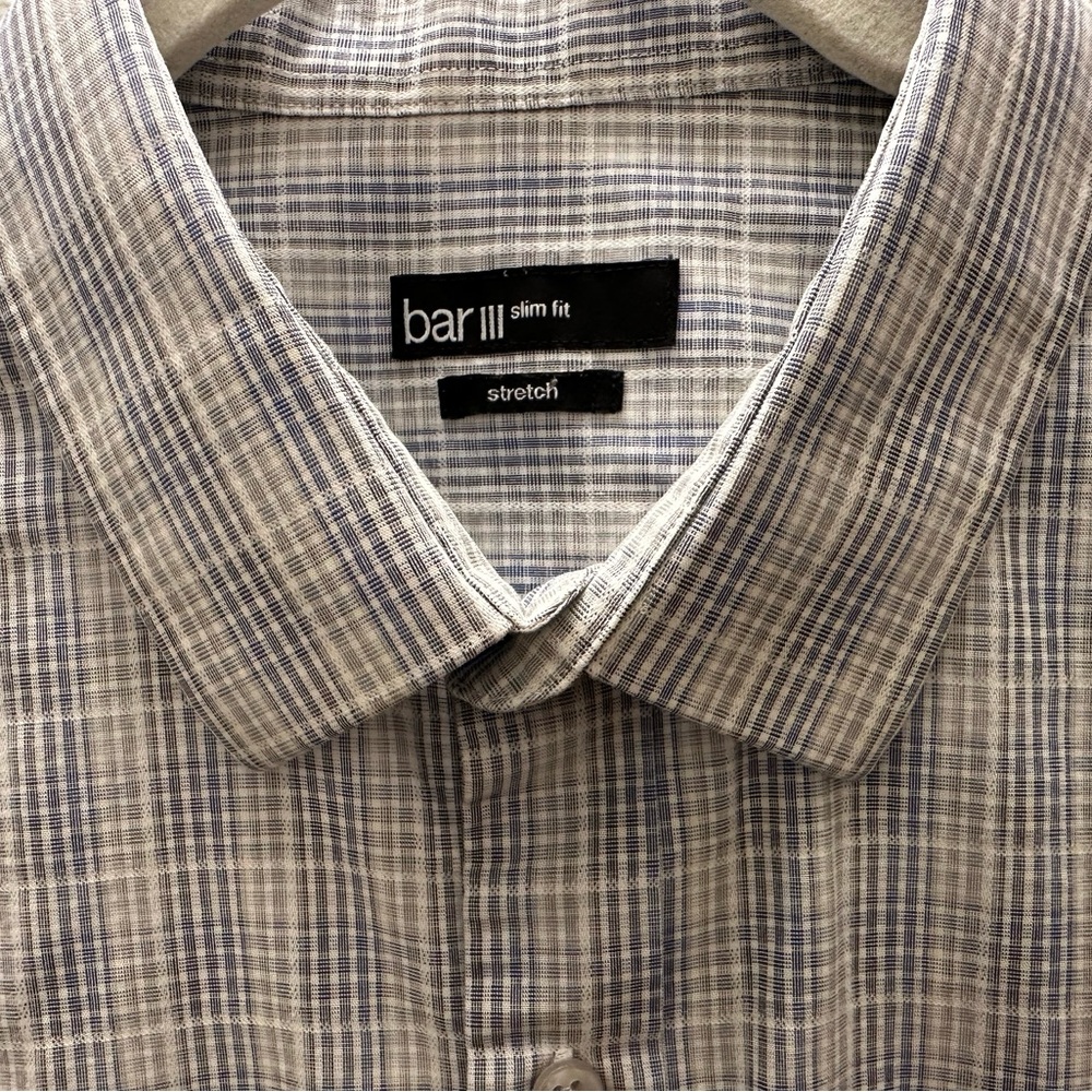 Bar III Men's Slim Fit Stretch Business Casual Plaid Dress Shirt, L 16.5, 36/37